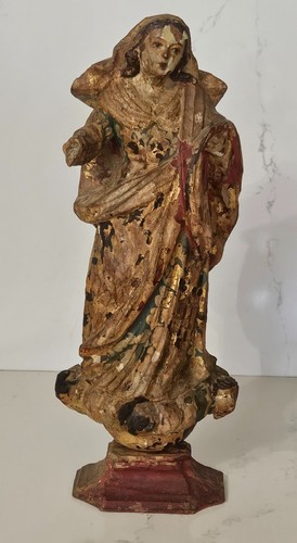 Statuette bois polychrome - en,