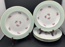 Lot of 6 L’Amandinoise Flat Plates Rose Decor Almond Green Edge