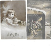 2 CPA Antique Merry Christmas Baby Postcard & Nursery