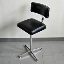 VINTAGE 1960S BLACK SKAI & METAL CHROME 60S RETRO SWIVEL BAR STOOL
