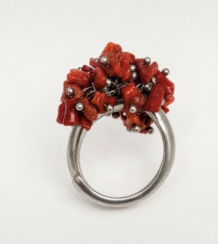 Bague argent 925 corail - argent, et