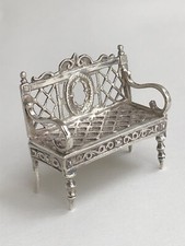 Jolie ancienne petite BANQUETTE MINIATURE Maîtrise MEUBLE POUPEE argent massif