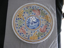 Large Antique Earthenware Dish Large Fire Nevers or Delft Medallion Decor Church XVIII