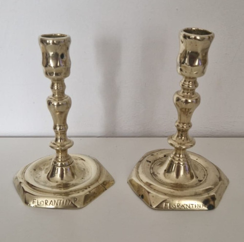 Paire bougeoirs bronze - paire,
