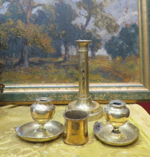 old lot of copper brass candle holders 19th century to restore