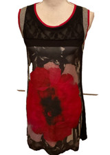 Armand Thiery Dress 1 Black White Gray Red Mixed Material Shift Cap Sleeve