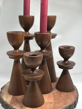 Vintage MCM Teak Danish Design Rosario Wood Turning Lot Of 6 Candleholders Set
