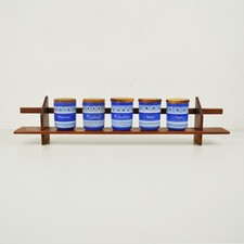 Étagère De Cuisine Vintage En Bois Avec 5 Boîtes En Céramique - Étagère À Épices