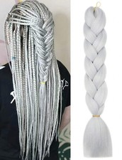 2X Extension Grise Rajout Synthétique Cheveux A Tressée Long Tresse Braids 60cm