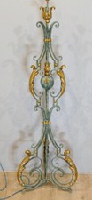 Aux Fleurs De Lys Patinated and Gold Wrought Iron Floor Lamp, French Work 1940