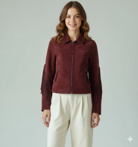 Veste franges cuir causal - franges,