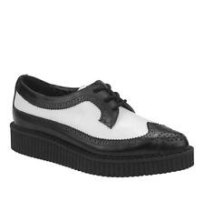 T. U. K.A8643 Tuk 3-Eye Pointu Bas Wingtip Brogue Creeper Noir Cuir Blanc