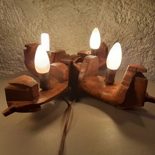 Art Populaire lustre suspension lampe bois joug de bœuf fait maison 