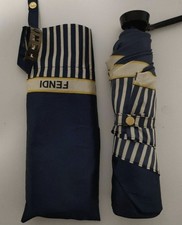 Fendi Navy Blue Pequin FF Logo Folding Compact Umbrella