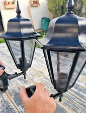 Pair of Black Lantern Style Outdoor Wall Sconces
