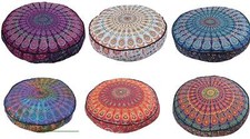 Indian Large 35 x 35" Round Cotton Mandala Floor Meditation Cushion Pillow Cover
