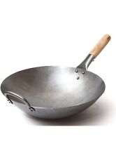 Craft Wok Traditional Hand Hammered Carbon Steel Pow Wok with Wooden 14"