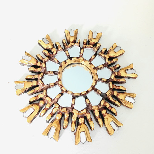 Ancien miroir soleil bois - en,