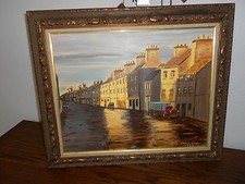 SIGNED SAEY MODERNIST REALISM PAINTING VINTAGE STREET SCENE COOL JERE ERA 