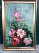Antique Oil Painting Still Life Flowers 19th Century