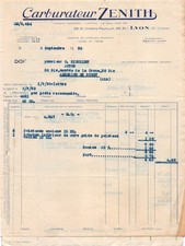 1930 CARBURETOR ZENITH A LYON - M. RIGOLLET A AUMBERIEU EN BUGEY