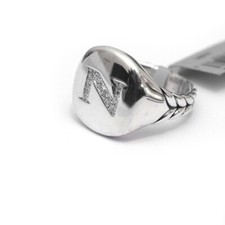 David Yurman Neuf Pierre Initiale Lettre N Rose Bague Diamant & Argent Taille