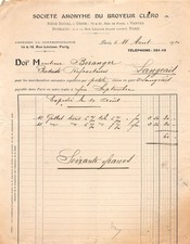 Invoice 1910 SOCIETE DU CRROYEUR CLERO A PARIS - M.BERANGER A LANGEAIS