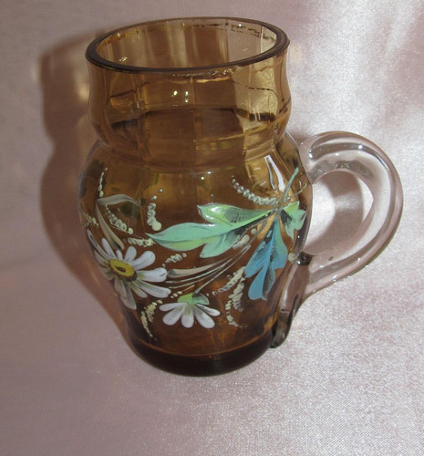 Ancien verre chope ocre - , décor