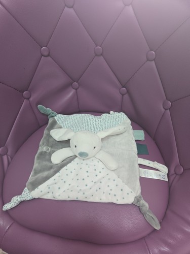 Doudou plat lapin blanc gris - plat,