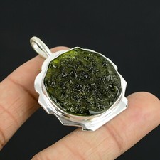 Moldavite Gemstone 925 Sterling Silver Jewelry Handmade Round Shaped Pendant