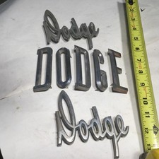 Vintage Dodge Script Emblem Badge Set Chrome Metal 1950s 1960s OEM Mopar Nice