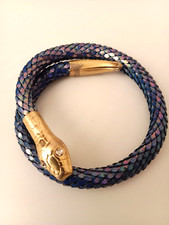 Bracelet serpent vintage années 80 - tête et queue métal doré - yeux en strass
