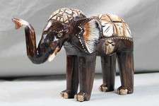 Éléphant " Bumbo " - Peint Albesia Bois - Éléphants Sculpture 24 Cm. (3) / 207