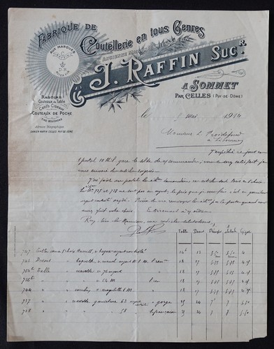 Billhead facture 1914 sommet - facture,