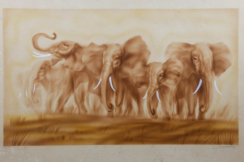 Lithographie éléphants - lithographie,