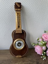 Wood & Copper Guitar Shape Thermometer Barometer