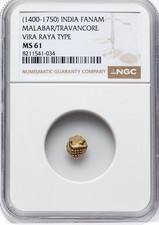 India Malabar/Travancore Fanam (1400-1750) Vira Raya Type NGC MS 61