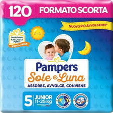 PANNOLINI PAMPERS SOLE ET LUNE EMBALLAGE DE 120 PIÈCES NOUVEAU JUNIOR TAILLE 5