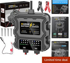 Marine Battery Charger Waterproof 12V 10A 2 Bank Auto Repair Deep-Cycle