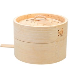 Round Steamed Rack Bamboo Dumpling Steamer Asian Wooden Basket Vegetable