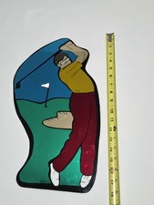 Vintage Plexiglass Mirror 3d Laser Cut Out Art Golfer Multicolor 18"x10" Rare!