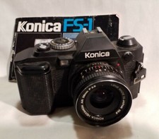 Konica FS-1 SLR 35mm Film Camera Konica Hexanon AR 28mm F 3.5 Lens 55mm & Manual
