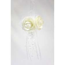 SUSPENSION BOULE ROSE PERLES BLC 44X11CM