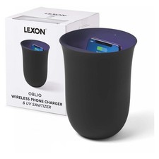Lexon OBLIO QI Wireless Charger and Phone Sanitizer, UV Disinfection 10W, Black