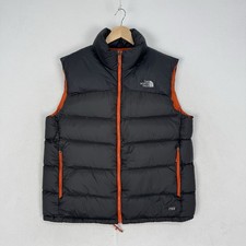 The North Face Mens Gilet Down Fill 700 Body Warmer Puffer Vest Black Orange L
