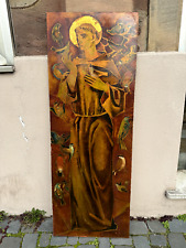 WAGNER LOUIS - PEINTURE SUR PANNEAU ÉPOQUE XXè SAINT FRANÇOIS D'ASSISE OISEAUX