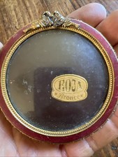 Small Round Bronze & Enamel Frame XIX Eme Antique Photo Holder Frame