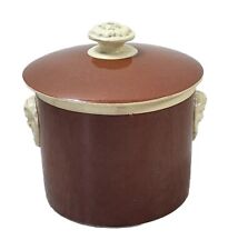 Antique Sarreguemines Terre A Feu Lidded Preserve Pot Bacchus Faces *Defective*