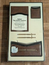 Vtg Executive 4 Piece Desk Set - Italian Top Grain Leather