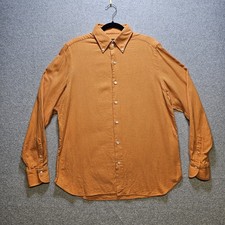 Finamore 1925 Napoli Shirt Men's Sz L Button Up Herringbone Cotton Orange Italy